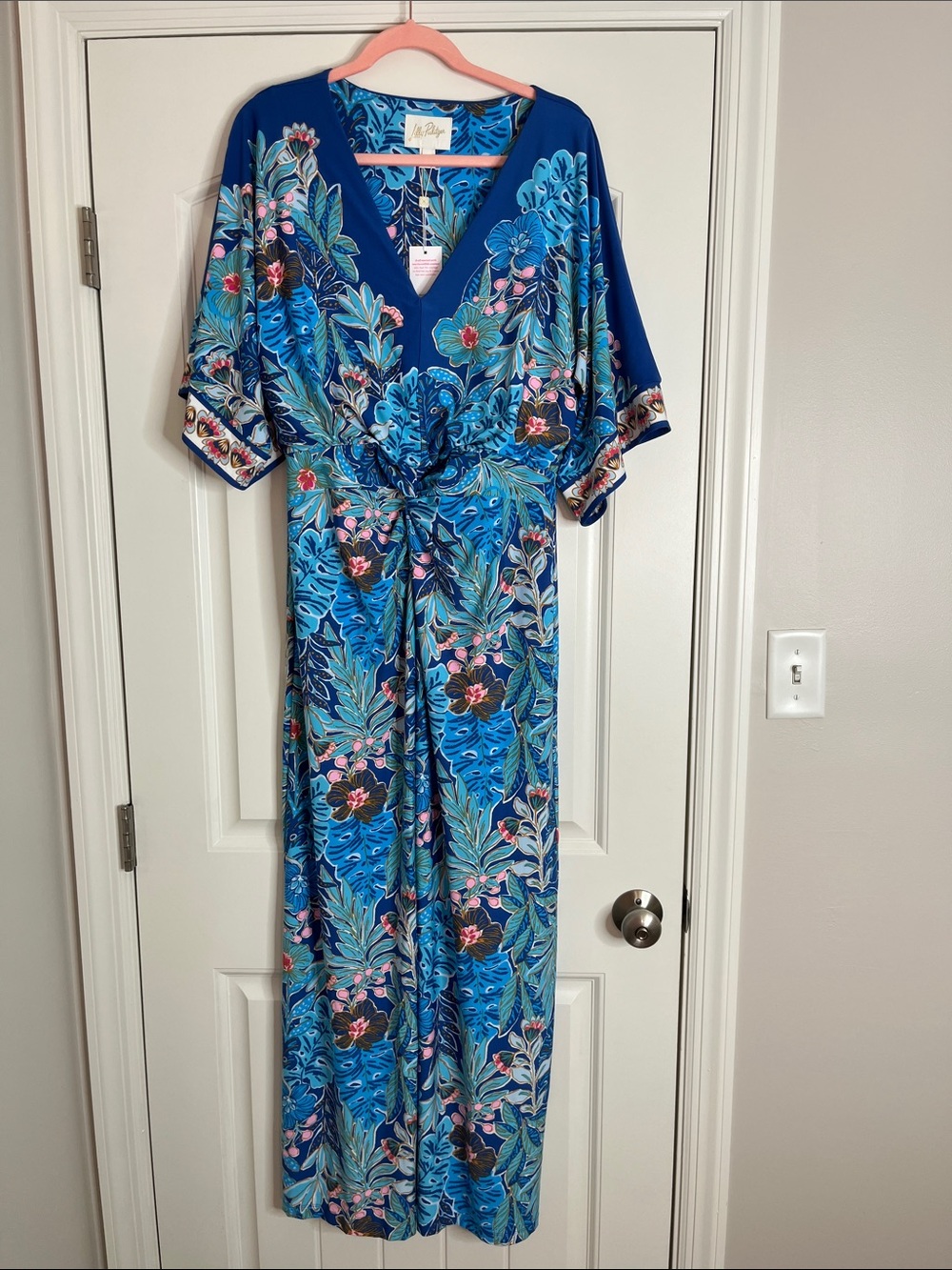 Lilly Pulitzer Blue Tropical Floral Tie-Front Maxi Dress